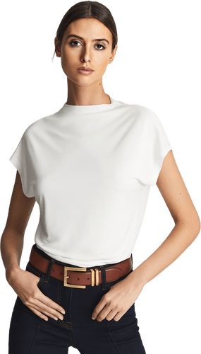 Solid Mock Neck Woman T Shirt Mockup
