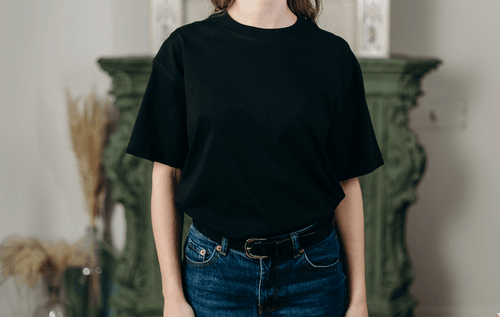 Woman Wearing Black T Shirt Mockup