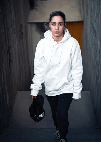 Girl Wearing White Hoodie Mockup