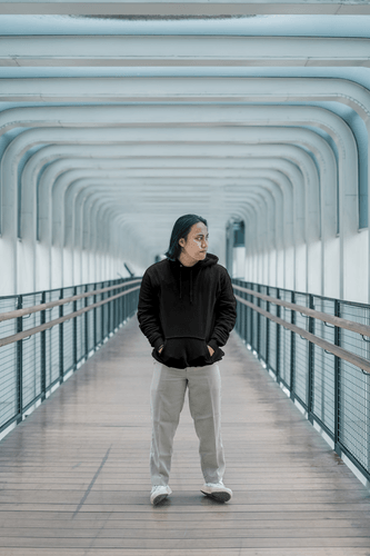 Man Standing In Black Hoodie Mockup